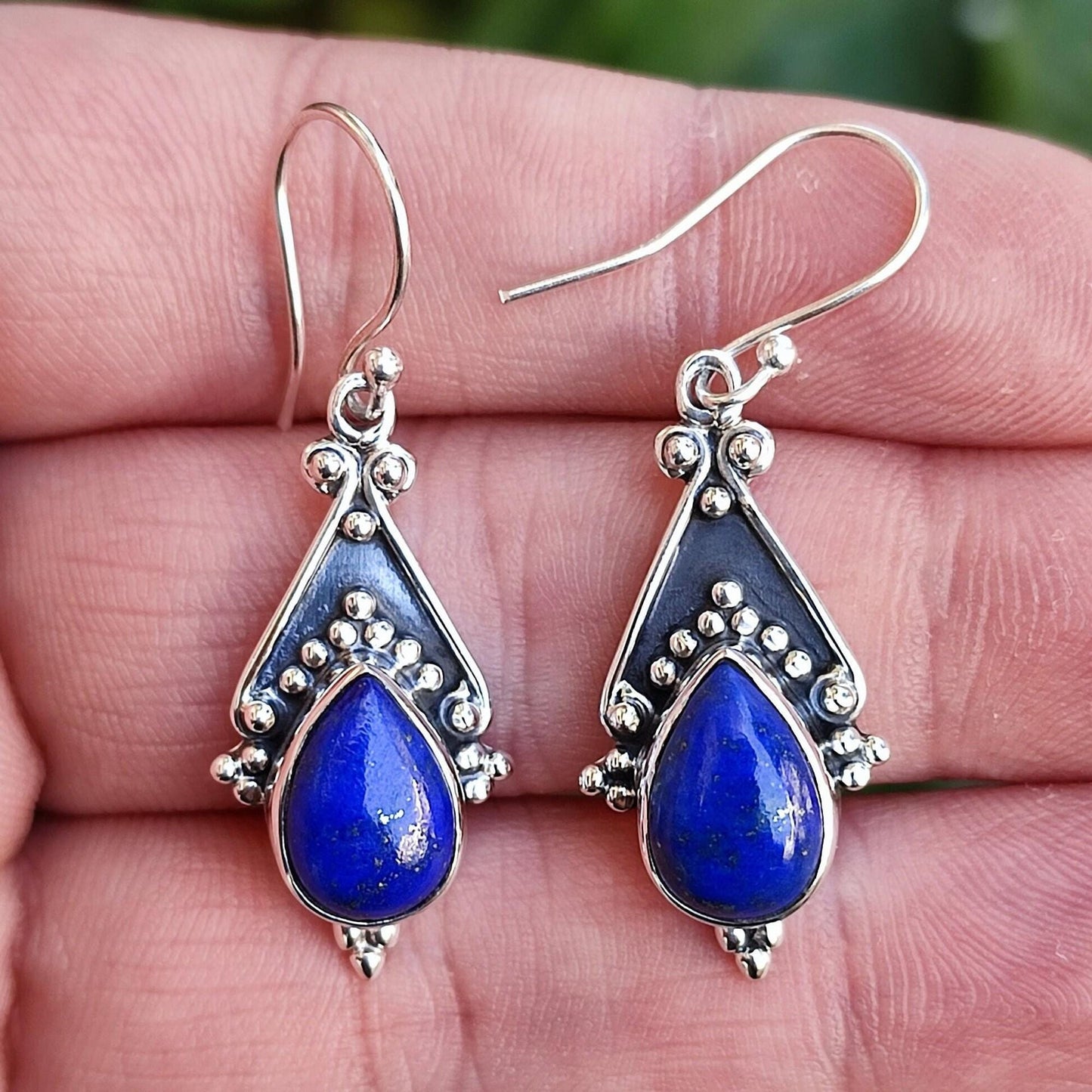Lapis Lazuli Earrings, 925 Sterling Silver Dangle Earrings, Natural Lapis Gemstone Handmade Boho Jewelry, September Birthstone, Gift for her