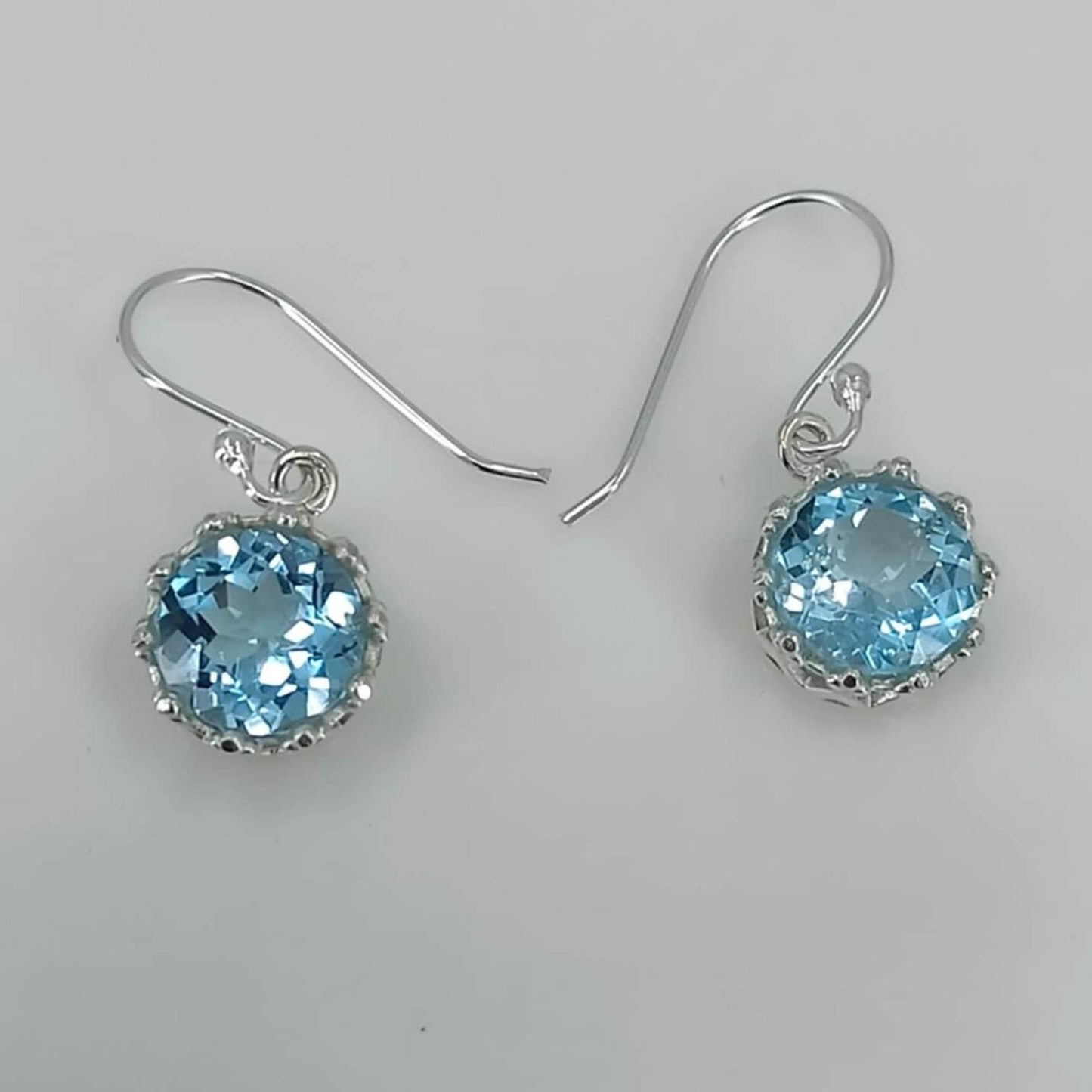 Blue Topaz Earrings, 925 Sterling Silver Handmade Dangle Earrings, Natural Topaz Round Gemstone Jewelry, December Birthstone, Gift for her