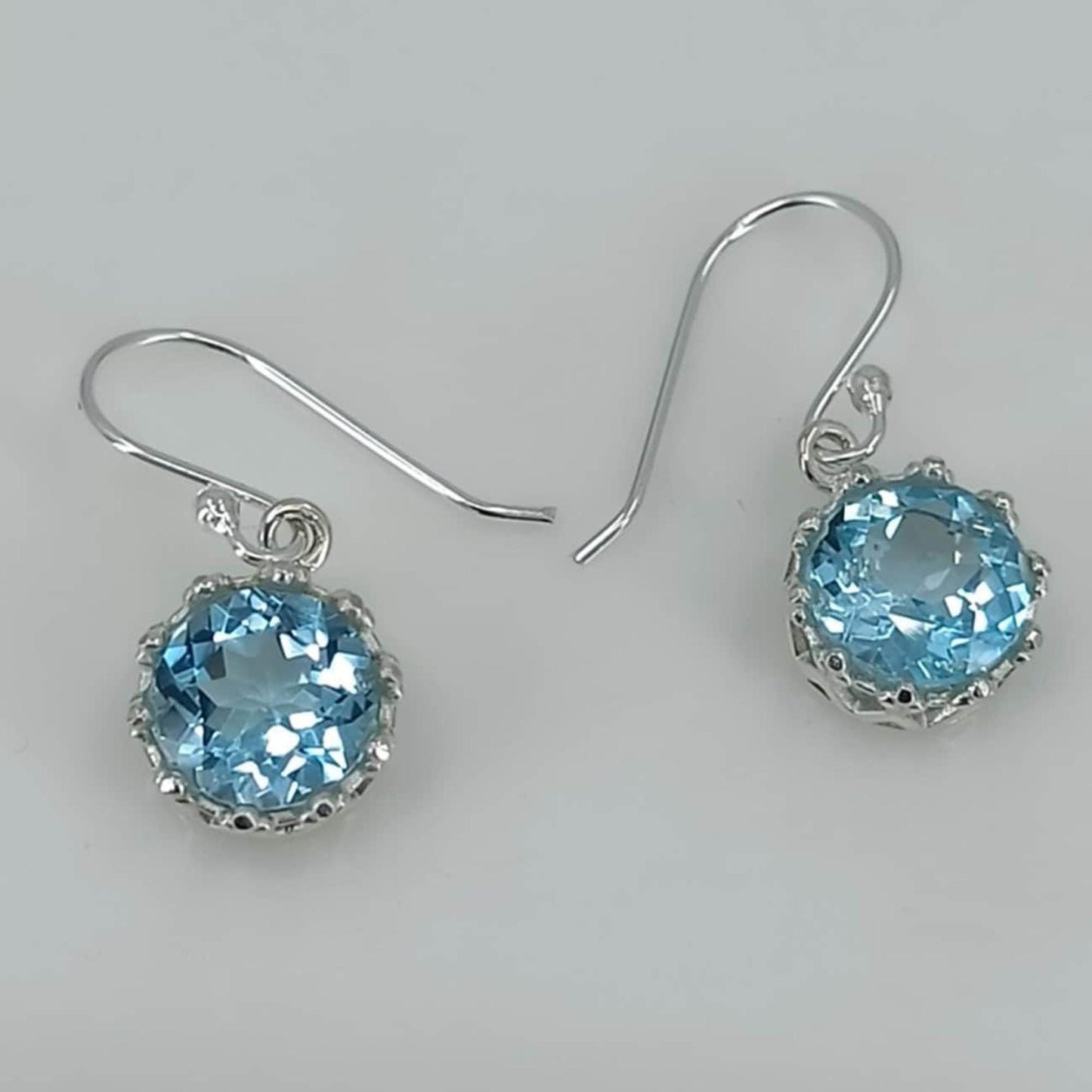 Blue Topaz Earrings, 925 Sterling Silver Handmade Dangle Earrings, Natural Topaz Round Gemstone Jewelry, December Birthstone, Gift for her
