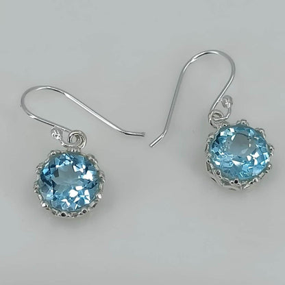 Blue Topaz Earrings, 925 Sterling Silver Handmade Dangle Earrings, Natural Topaz Round Gemstone Jewelry, December Birthstone, Gift for her