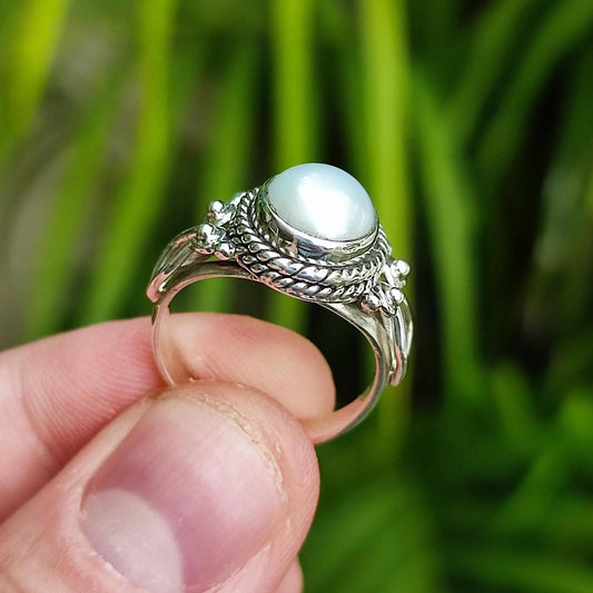 Pearl Ring, 925 Sterling Silver Statement Promise Ring For Women, Freshwater Pearl Handmade Boho Jewelry, June Birthstone, Gift for her