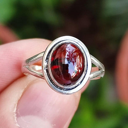 Garnet Ring, 925 Sterling Silver Handmade Statement Promise Ring, Natural Garnet Oval Gemstone Boho Jewelry, January Birthstone Gift for her