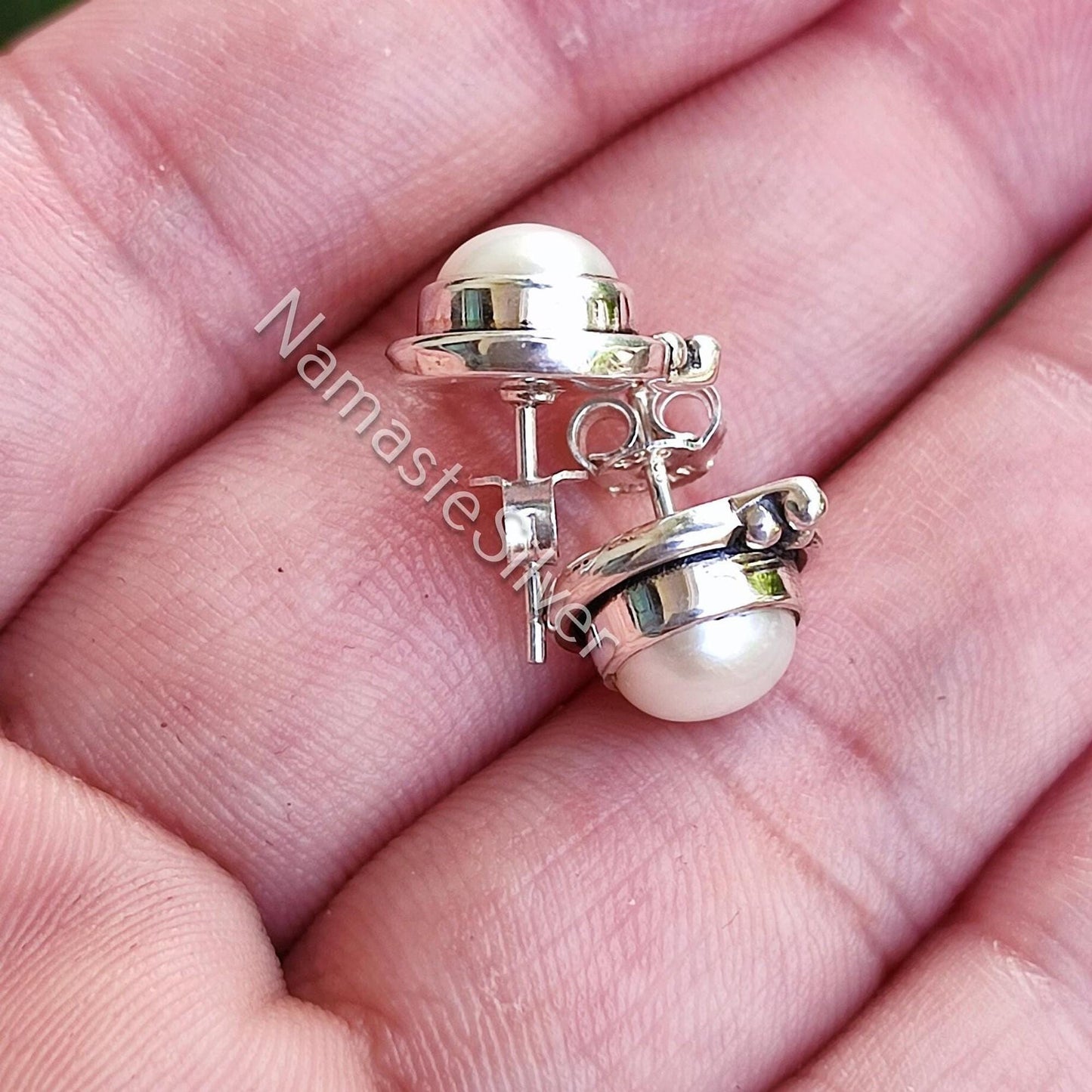 Pearl Earrings, 925 Sterling Silver Stud Posts, Freshwater Pearl Handmade Stud Earrings, June Birthstone, Unique Pearl Jewelry, Gift for her