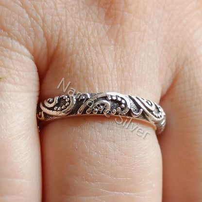 Floral Ring Band, 925 Sterling Silver Promise Ring for Women, Handmade Boho Flower Wedding Ring Band, Bridesmaid Gift Jewelry, Gift for her