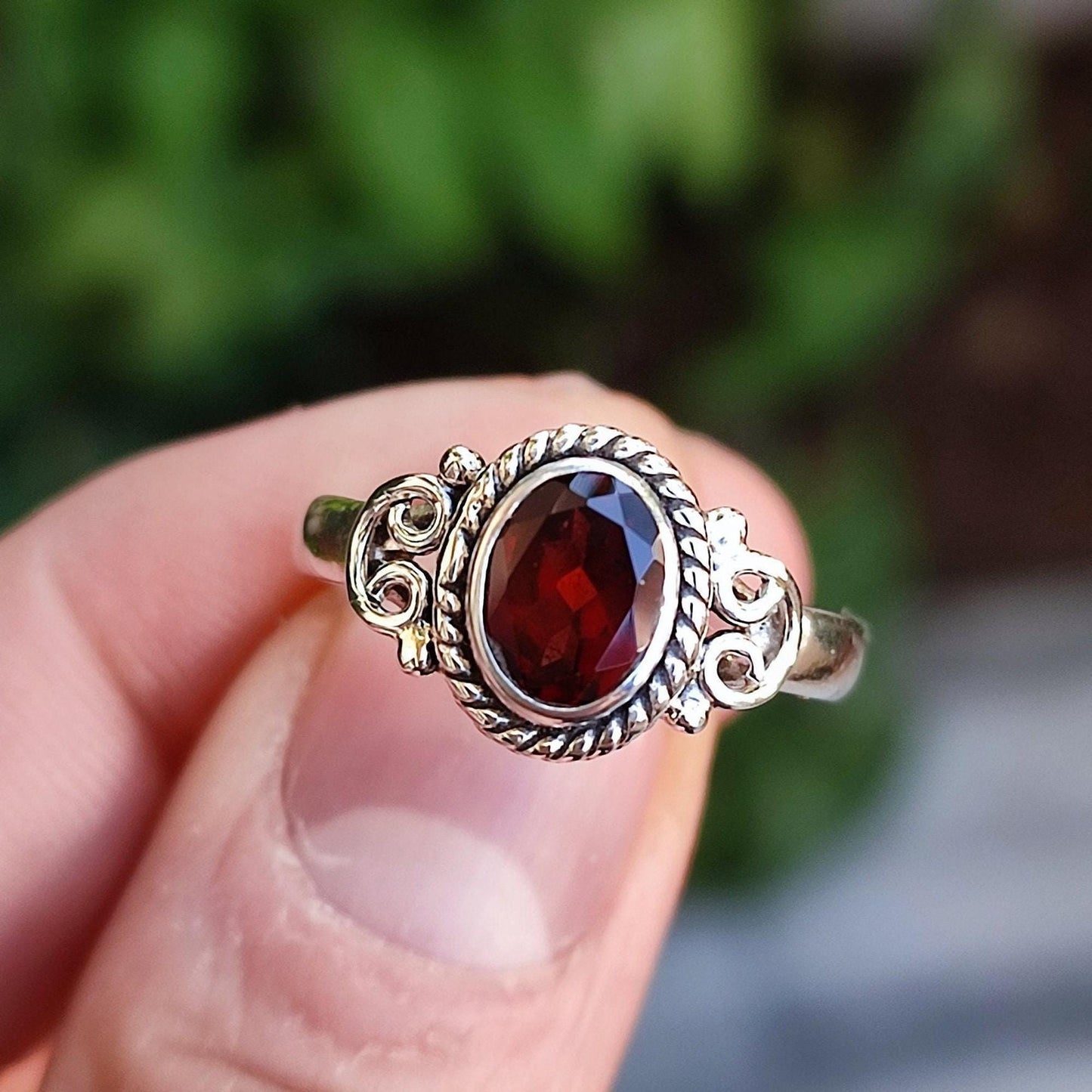 Garnet Ring, 925 Sterling Silver Statement Promise Ring, Natural Garnet Oval Gemstone Handmade Boho Jewelry, January Birthstone Gift for Her