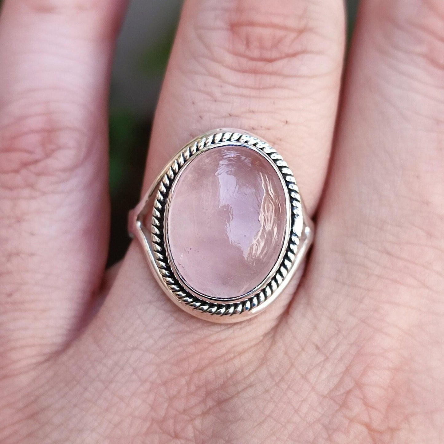 Rose Quartz Ring, 925 Sterling Silver Handmade Promise Ring, Natural Pink Gemstone Oval Jewelry, January Birthstone, Gift for Her Birthday