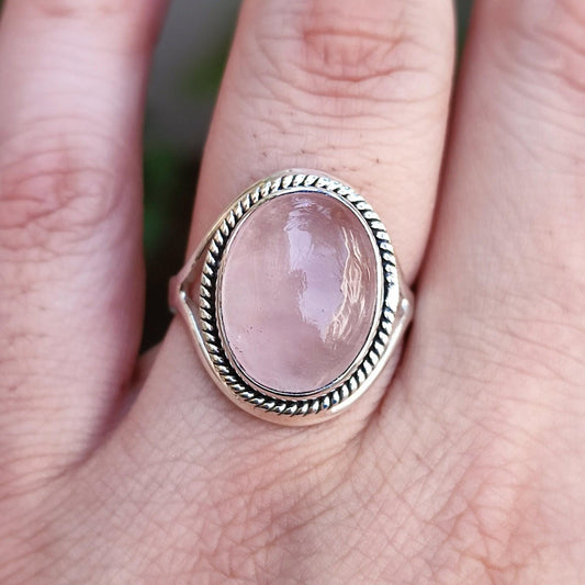 Rose Quartz Ring, 925 Sterling Silver Handmade Promise Ring, Natural Pink Gemstone Oval Jewelry, January Birthstone, Gift for Her Birthday