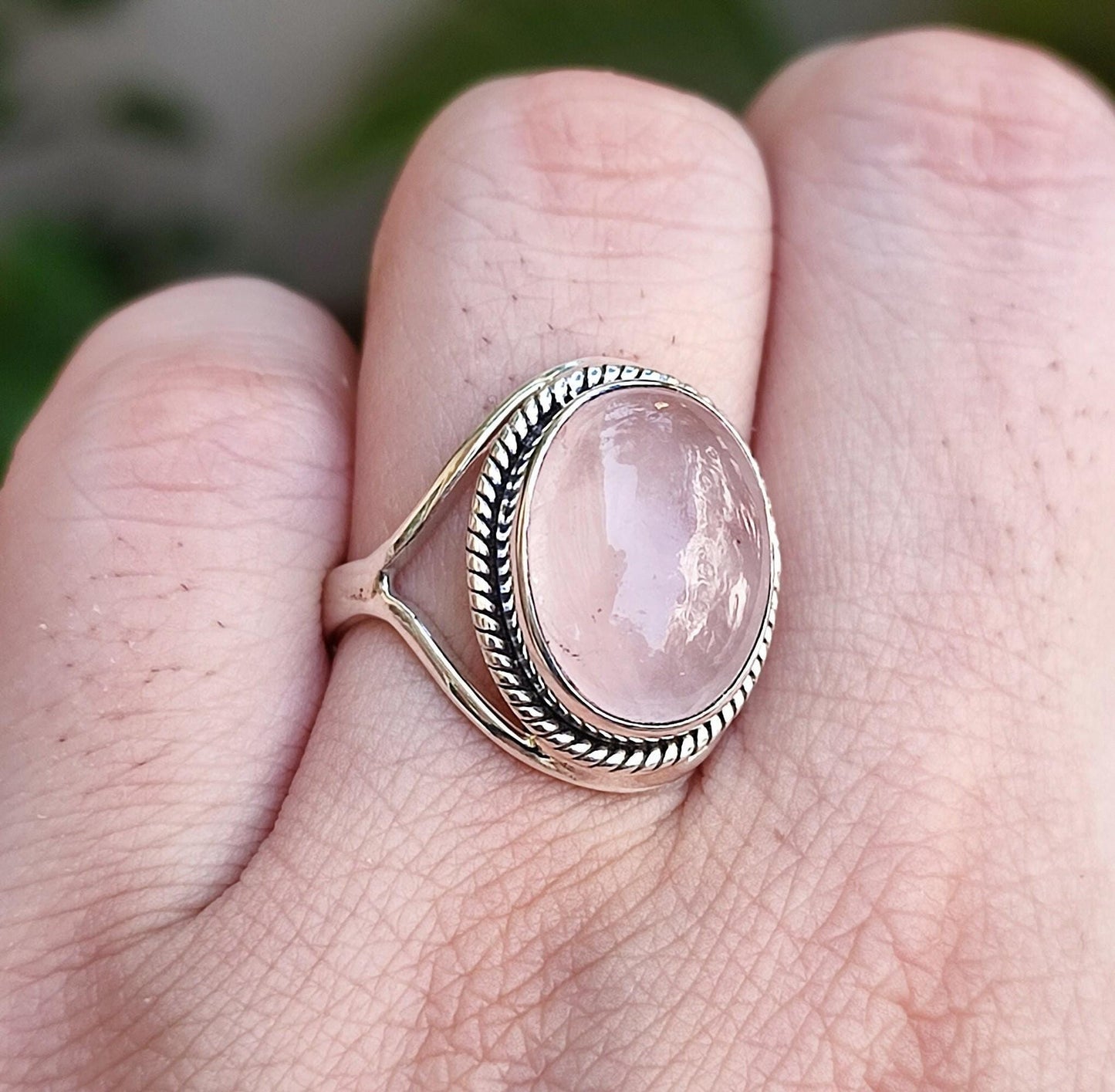 Rose Quartz Ring, 925 Sterling Silver Handmade Promise Ring, Natural Pink Gemstone Oval Jewelry, January Birthstone, Gift for Her Birthday