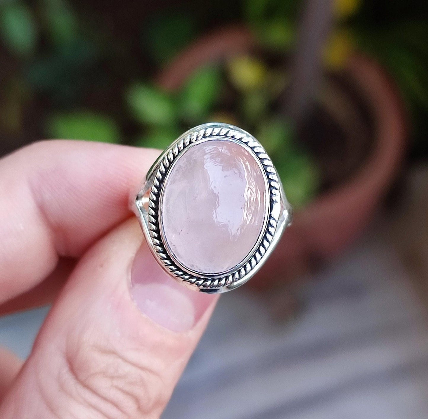 Rose Quartz Ring, 925 Sterling Silver Handmade Promise Ring, Natural Pink Gemstone Oval Jewelry, January Birthstone, Gift for Her Birthday