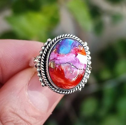 Oyster Copper Turquoise Ring,925 Sterling Silver Statement Promise Ring, Oyster Copper Turquoise Oval Handmade Boho Jewelry, Gift for Her
