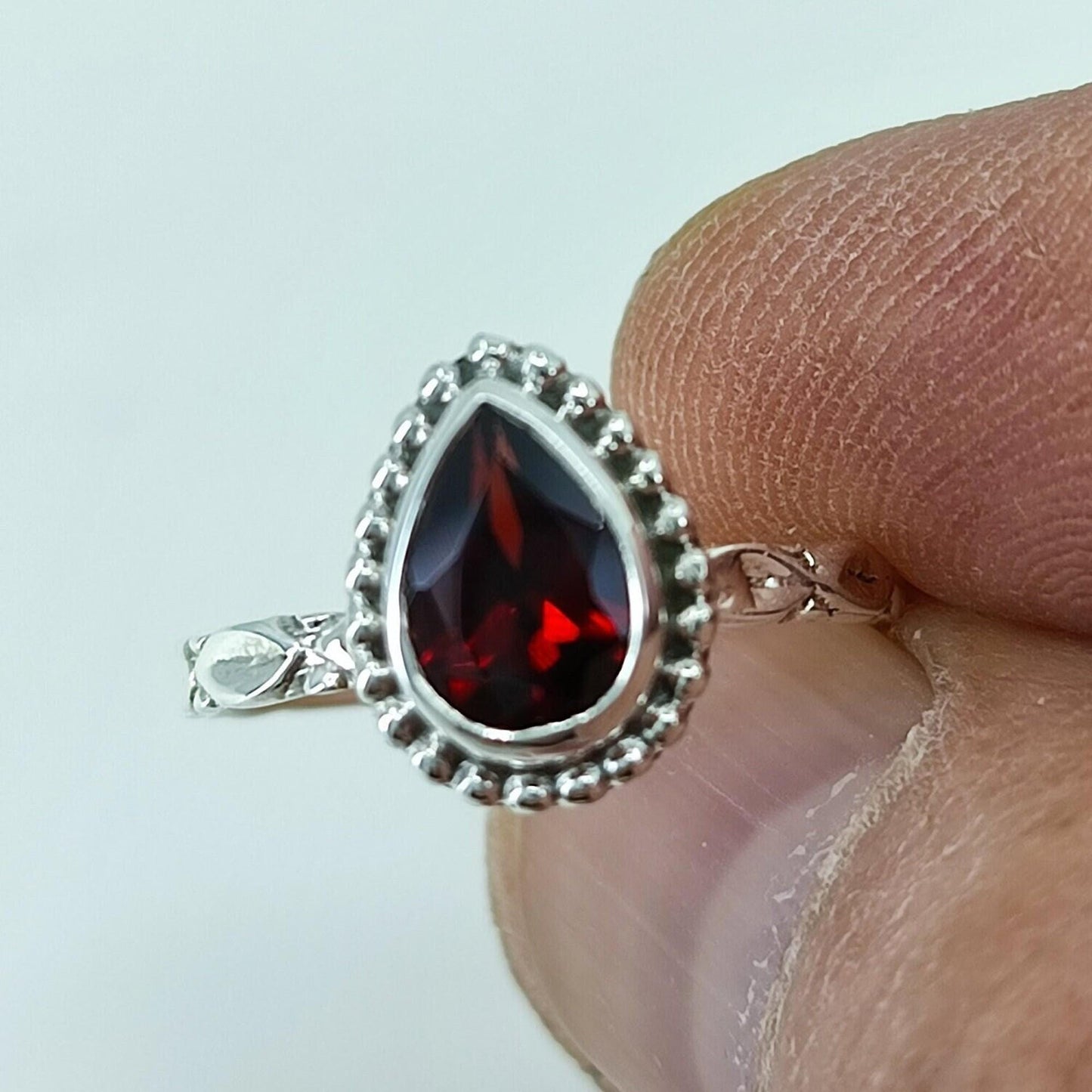 Garnet Ring, 925 Sterling Silver Dainty Ring, Natural Garnet Gemstone Pear Shape Handmade Boho Jewelry, January Birthstone, Gift for her