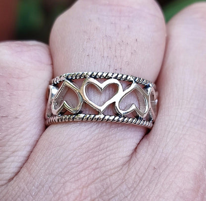 Heart to Heart Ring, 925 Sterling Silver Handmade Promise Ring, Heart shape Minimalist Jewelry, Connected Heart Ring Band, Gift for Her