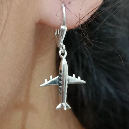 Aeroplane Earrings, 925 Sterling Silver Dangle Earrings, Airplane Earrings, Uniqu Gift For Her, Aviation gift for Pilot Air Crew Staff
