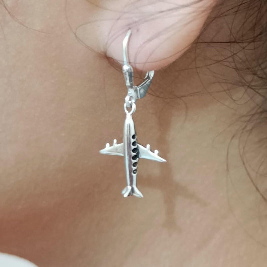 Aeroplane Earrings, 925 Sterling Silver Dangle Earrings, Airplane Earrings, Uniqu Gift For Her, Aviation gift for Pilot Air Crew Staff