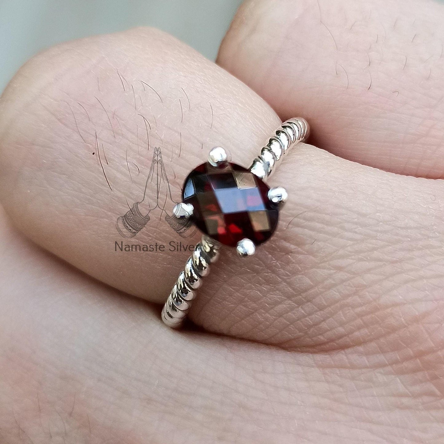 Garnet Ring, 925 Sterling Silver Dainty Ring for Women, Natural Garnet Oval Gemstone Handmade Boho Jewelry, January Birthstone, Gift for her