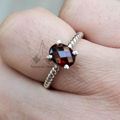 Garnet Ring, 925 Sterling Silver Dainty Ring for Women, Natural Garnet Oval Gemstone Handmade Boho Jewelry, January Birthstone, Gift for her