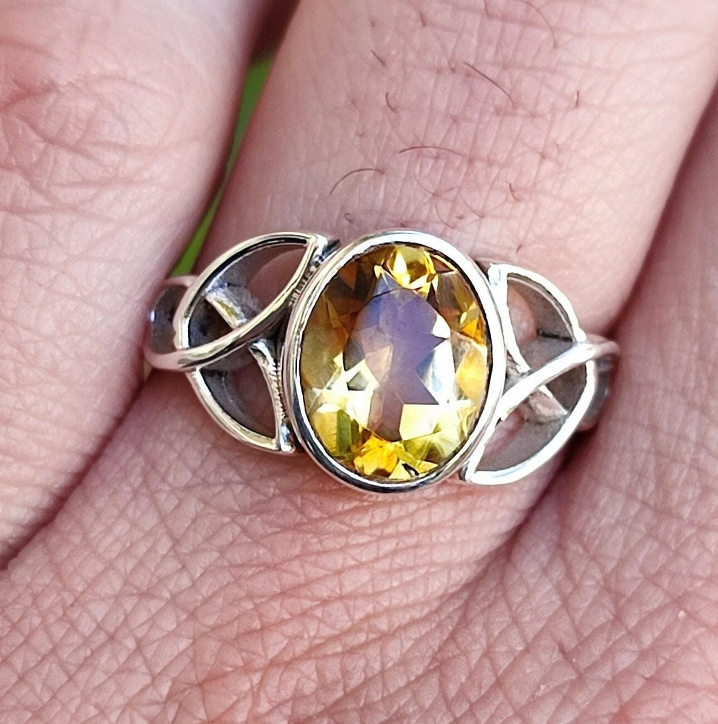 Citrine Celtic Knot Ring, 925 Sterling Silver Promise Ring, Natural Yellow Gemstone Oval Handmade Jewelry, November Birthstone, Gift for Her