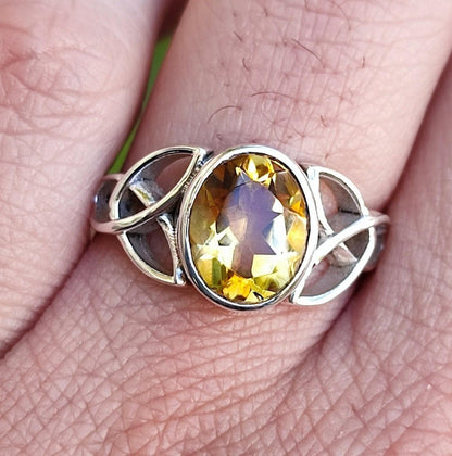 Citrine Celtic Knot Ring, 925 Sterling Silver Promise Ring, Natural Yellow Gemstone Oval Handmade Jewelry, November Birthstone, Gift for Her