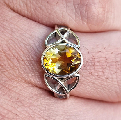 Citrine Celtic Knot Ring, 925 Sterling Silver Promise Ring, Natural Yellow Gemstone Oval Handmade Jewelry, November Birthstone, Gift for Her