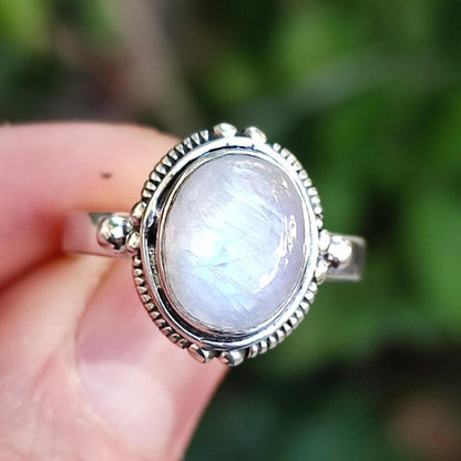 Moonstone Ring, 925 Sterling Silver Handmade Statement Promise Ring,  Natural Rainbow Moonstone Oval Jewelry, June Birthstone, Gift for her