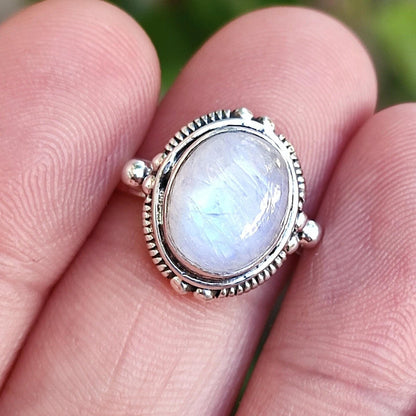 Moonstone Ring, 925 Sterling Silver Handmade Statement Promise Ring,  Natural Rainbow Moonstone Oval Jewelry, June Birthstone, Gift for her