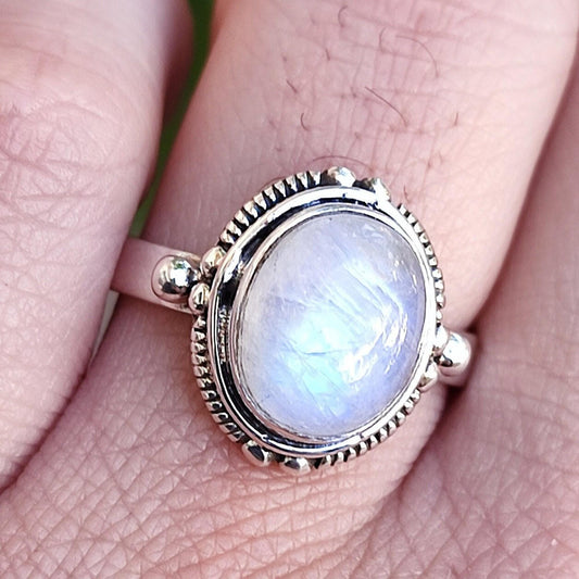 Moonstone Ring, 925 Sterling Silver Handmade Statement Promise Ring,  Natural Rainbow Moonstone Oval Jewelry, June Birthstone, Gift for her