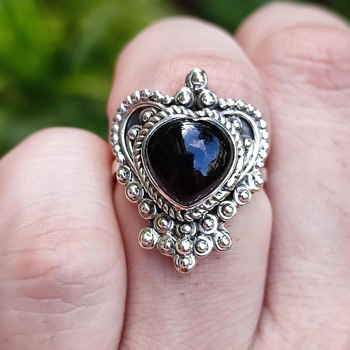 Black Onyx Ring, 925 Sterling Silver Statement Ring, Natural Black Onyx Heart Shape Gemstone Handmade Jewelry, July Birthstone, Gift For Her