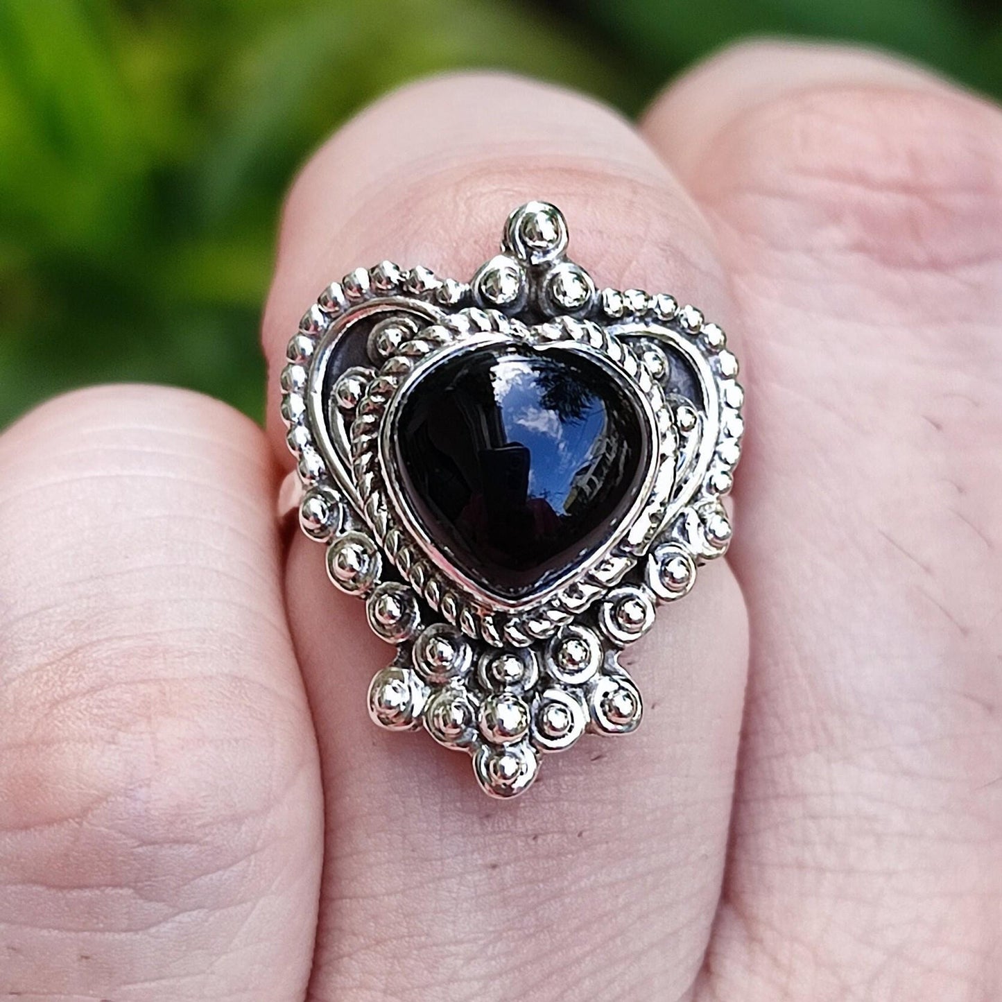 Black Onyx Ring, 925 Sterling Silver Statement Ring, Natural Black Onyx Heart Shape Gemstone Handmade Jewelry, July Birthstone, Gift For Her
