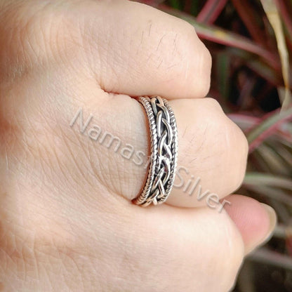Celtic Knot Weave Sterling Silver Women Ring, Celtic Knot Thumb Ring, Endless Knot Ring, Celtic Weave Handmade Silver Ring for Women
