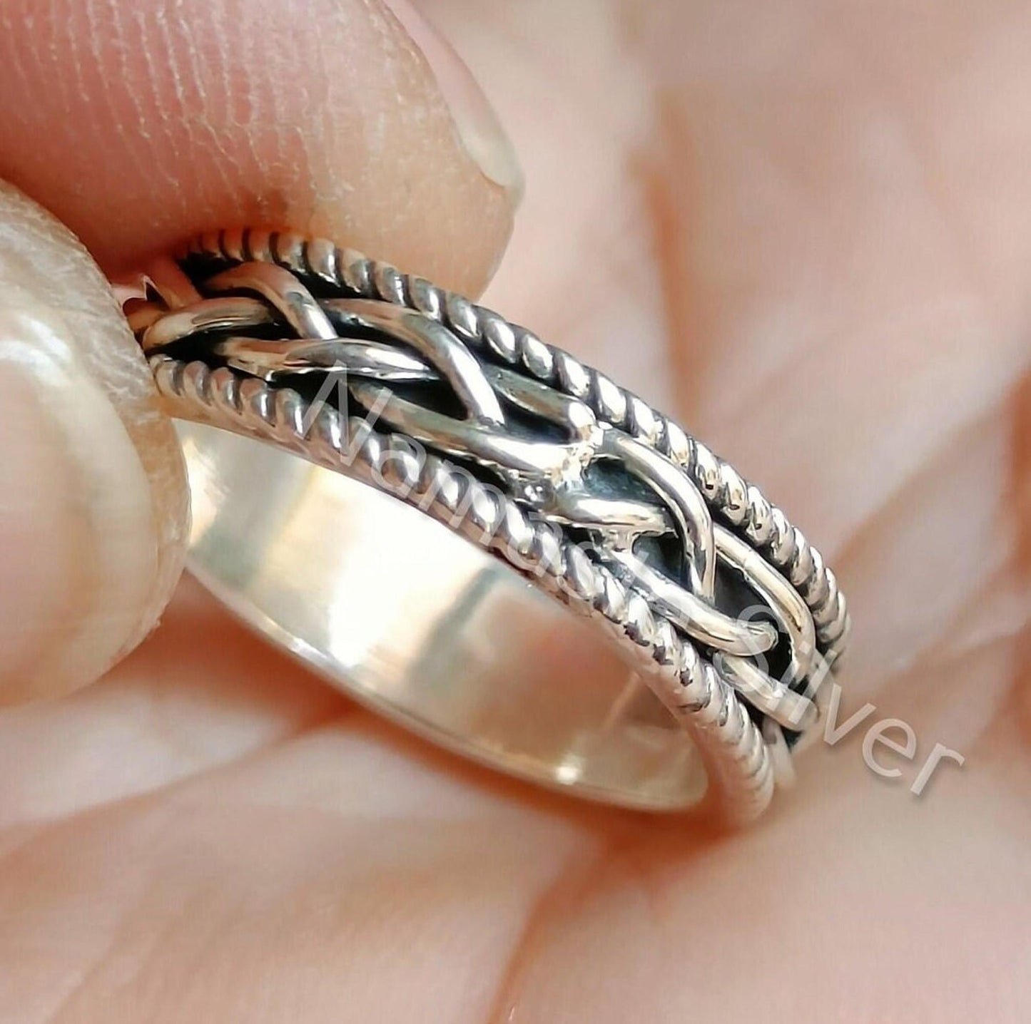 Celtic Knot Weave Sterling Silver Women Ring, Celtic Knot Thumb Ring, Endless Knot Ring, Celtic Weave Handmade Silver Ring for Women