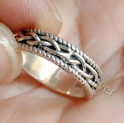 Celtic Knot Weave Sterling Silver Women Ring, Celtic Knot Thumb Ring, Endless Knot Ring, Celtic Weave Handmade Silver Ring for Women