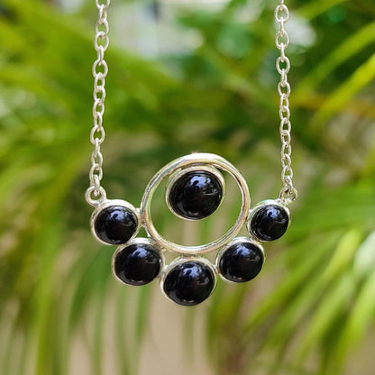 Black Onyx Necklace, 925 Sterling Silver Pendant Chain, Natural Black Gemstone Round Handmade Boho Jewelry, July Birthstone, Gift for Her