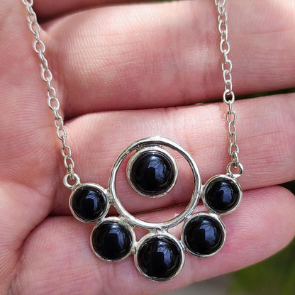 Black Onyx Necklace, 925 Sterling Silver Pendant Chain, Natural Black Gemstone Round Handmade Boho Jewelry, July Birthstone, Gift for Her