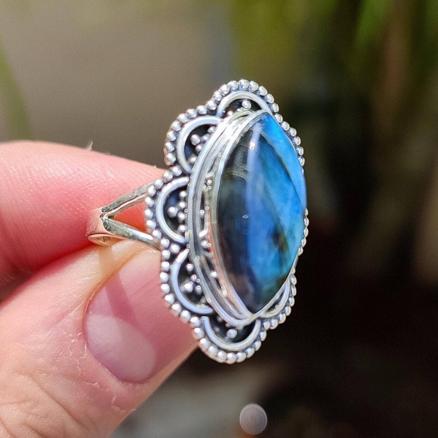 Labradorite Ring, 925 Sterling Silver Promise Ring, Natural Labradorite Marquise Gemstone Handmade Jewelry, February Birthstone Gift for her