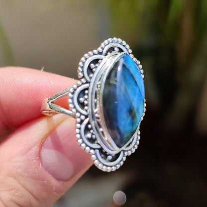 Labradorite Ring, 925 Sterling Silver Promise Ring, Natural Labradorite Marquise Gemstone Handmade Jewelry, February Birthstone Gift for her