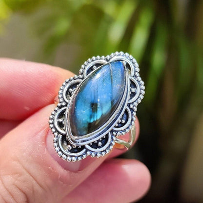 Labradorite Ring, 925 Sterling Silver Promise Ring, Natural Labradorite Marquise Gemstone Handmade Jewelry, February Birthstone Gift for her