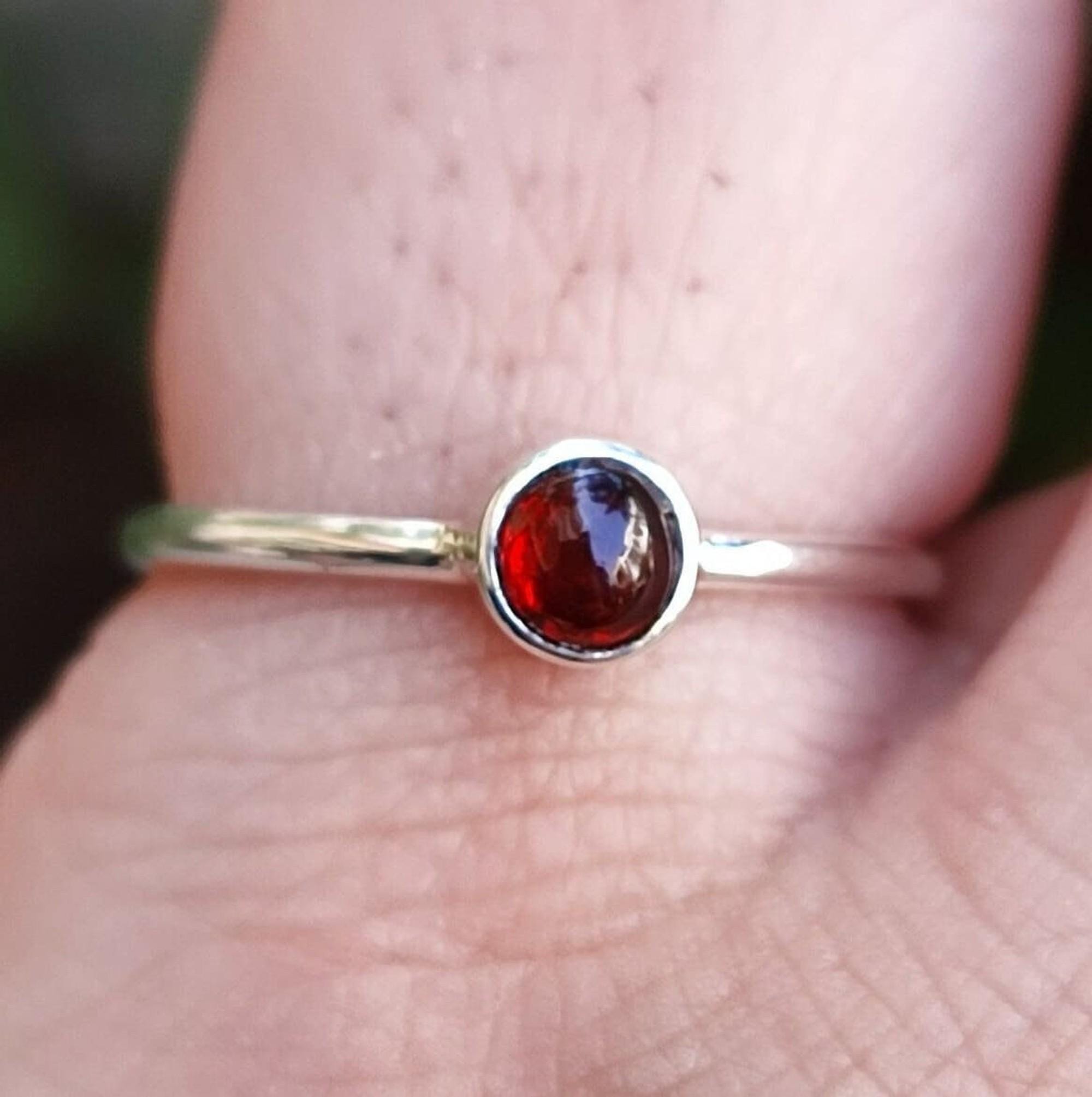Garnet Ring, 925 Sterling Silver Dainty Promise Ring, Natural Garnet Round Gemstone Handmade Boho Jewelry, January Birthstone, Gift for Her