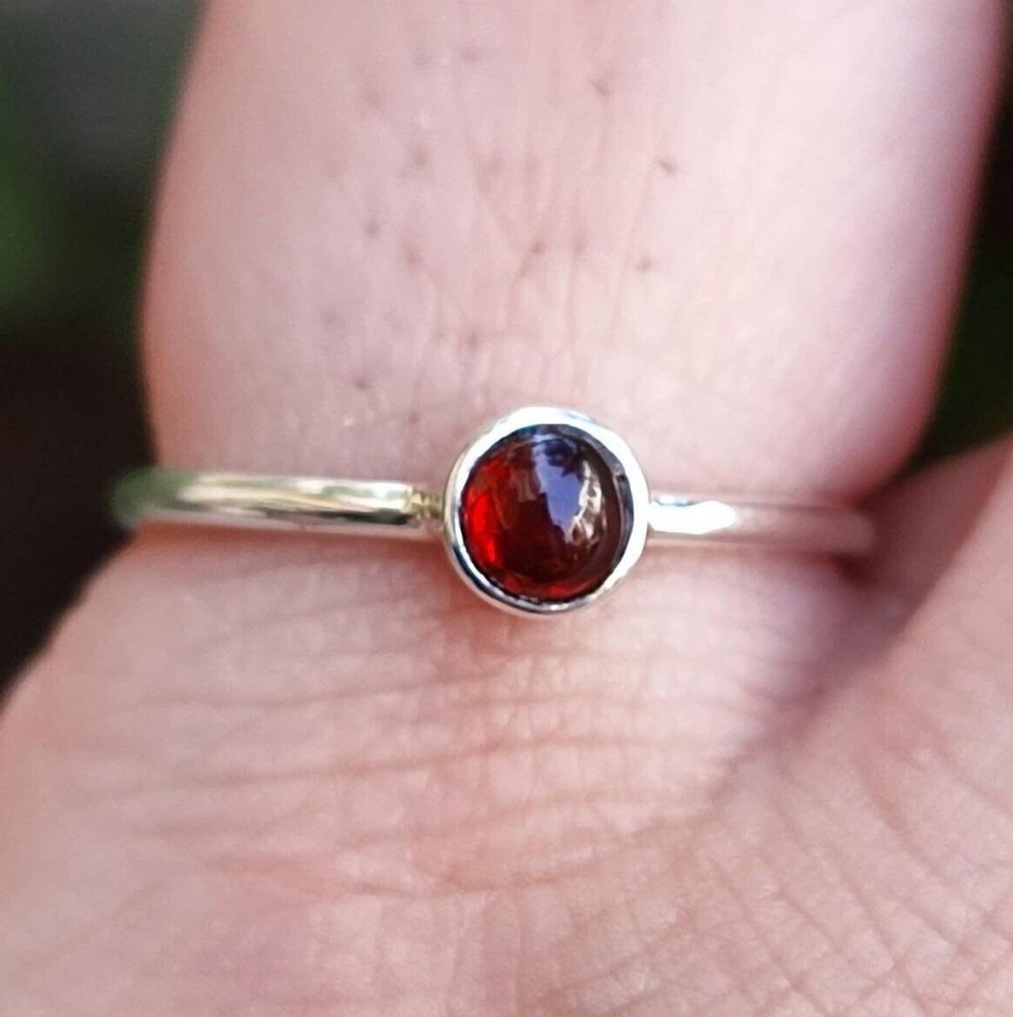 Garnet Ring, 925 Sterling Silver Dainty Promise Ring, Natural Garnet Round Gemstone Handmade Boho Jewelry, January Birthstone, Gift for Her