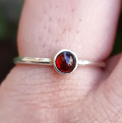 Garnet Ring, 925 Sterling Silver Dainty Promise Ring, Natural Garnet Round Gemstone Handmade Boho Jewelry, January Birthstone, Gift for Her