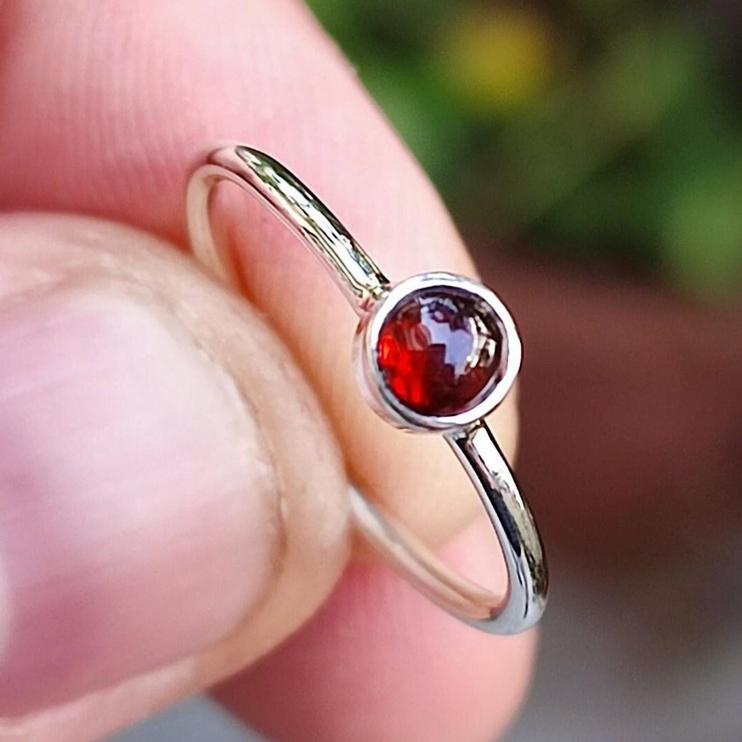 Garnet Ring, 925 Sterling Silver Dainty Promise Ring, Natural Garnet Round Gemstone Handmade Boho Jewelry, January Birthstone, Gift for Her