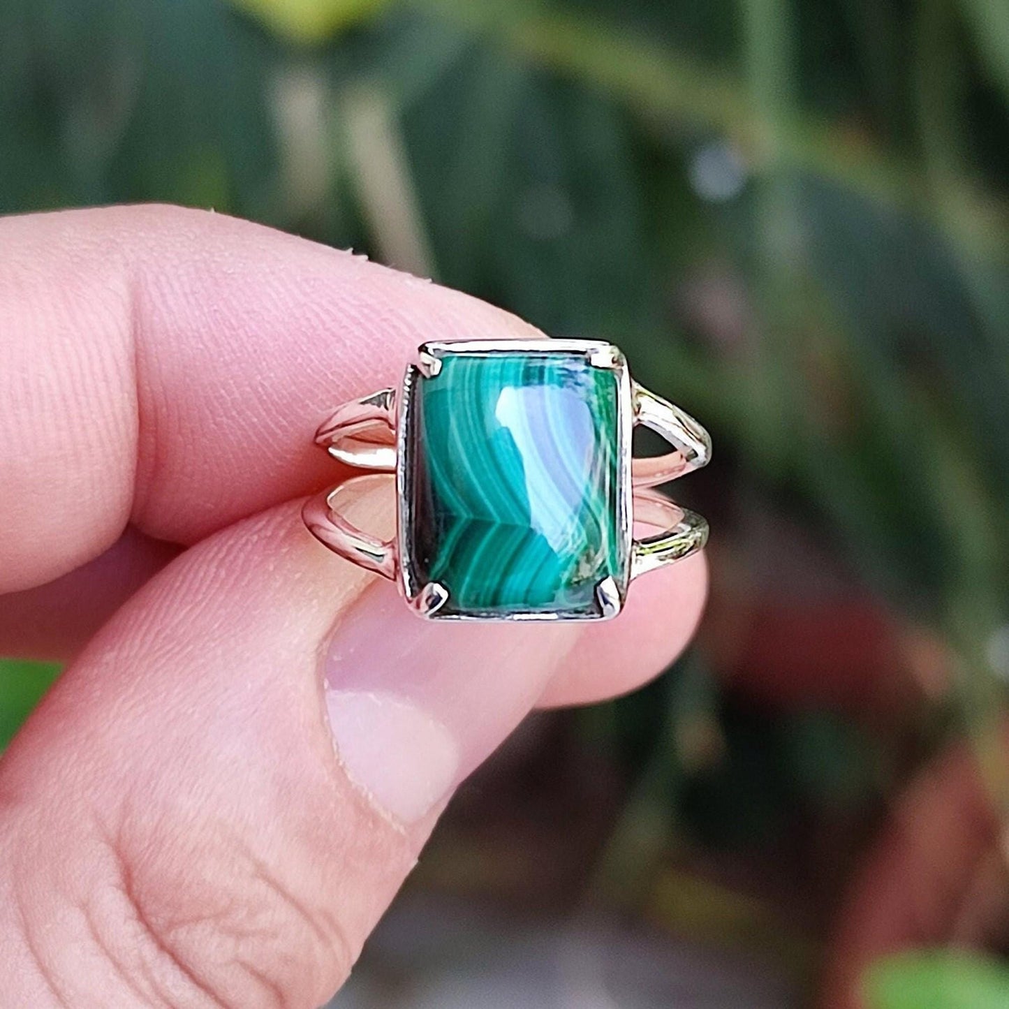 Malachite Ring, 925 Sterling Silver Promise Ring, Natural Malachite Cushion Gemstone Handmade Jewelry, April May Birthstone, Gift For Her