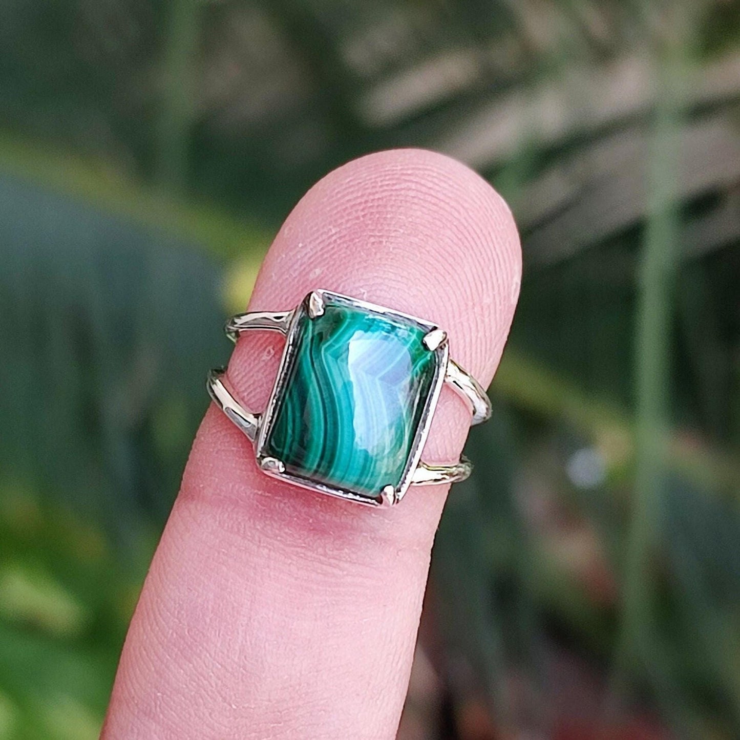 Malachite Ring, 925 Sterling Silver Promise Ring, Natural Malachite Cushion Gemstone Handmade Jewelry, April May Birthstone, Gift For Her