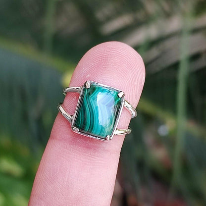 Malachite Ring, 925 Sterling Silver Promise Ring, Natural Malachite Cushion Gemstone Handmade Jewelry, April May Birthstone, Gift For Her