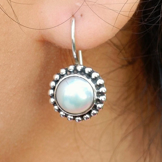 Pearl Earrings, 925 Sterling Silver Dangle Drop Earrings, Freshwater Pearl Handmade Boho Jewelry, Unique Gift for Her, June Birthstone