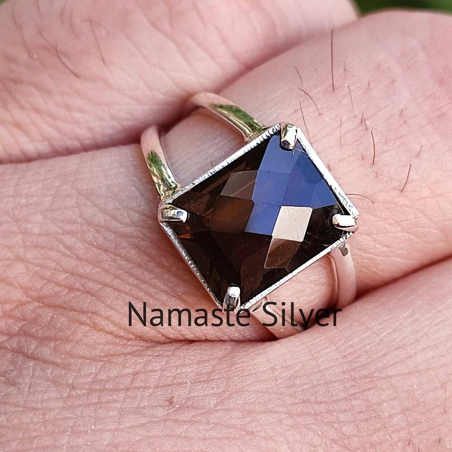 Smoky Quartz Ring, 925 Sterling Silver Handmade Statement Ring, Natural Smoky Quartz Cushion Checker Cut Gemstone Jewelry, Birthstone Gift
