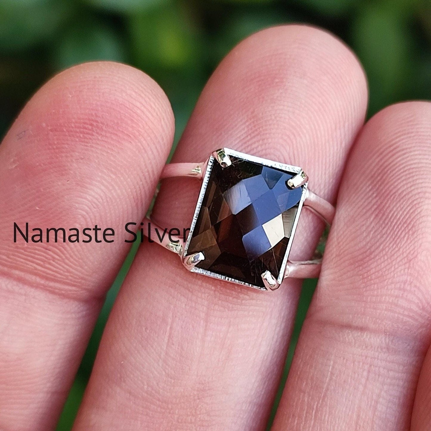 Smoky Quartz Ring, 925 Sterling Silver Handmade Statement Ring, Natural Smoky Quartz Cushion Checker Cut Gemstone Jewelry, Birthstone Gift