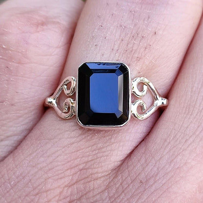 Black Onyx Ring, 925 Sterling Silver Promise Heart Ring, Natural Black Onyx Octagon Handmade Jewelry, July Birthstone, Boho Gift for Her