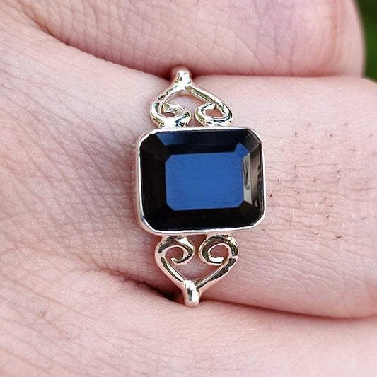 Black Onyx Ring, 925 Sterling Silver Promise Heart Ring, Natural Black Onyx Octagon Handmade Jewelry, July Birthstone, Boho Gift for Her