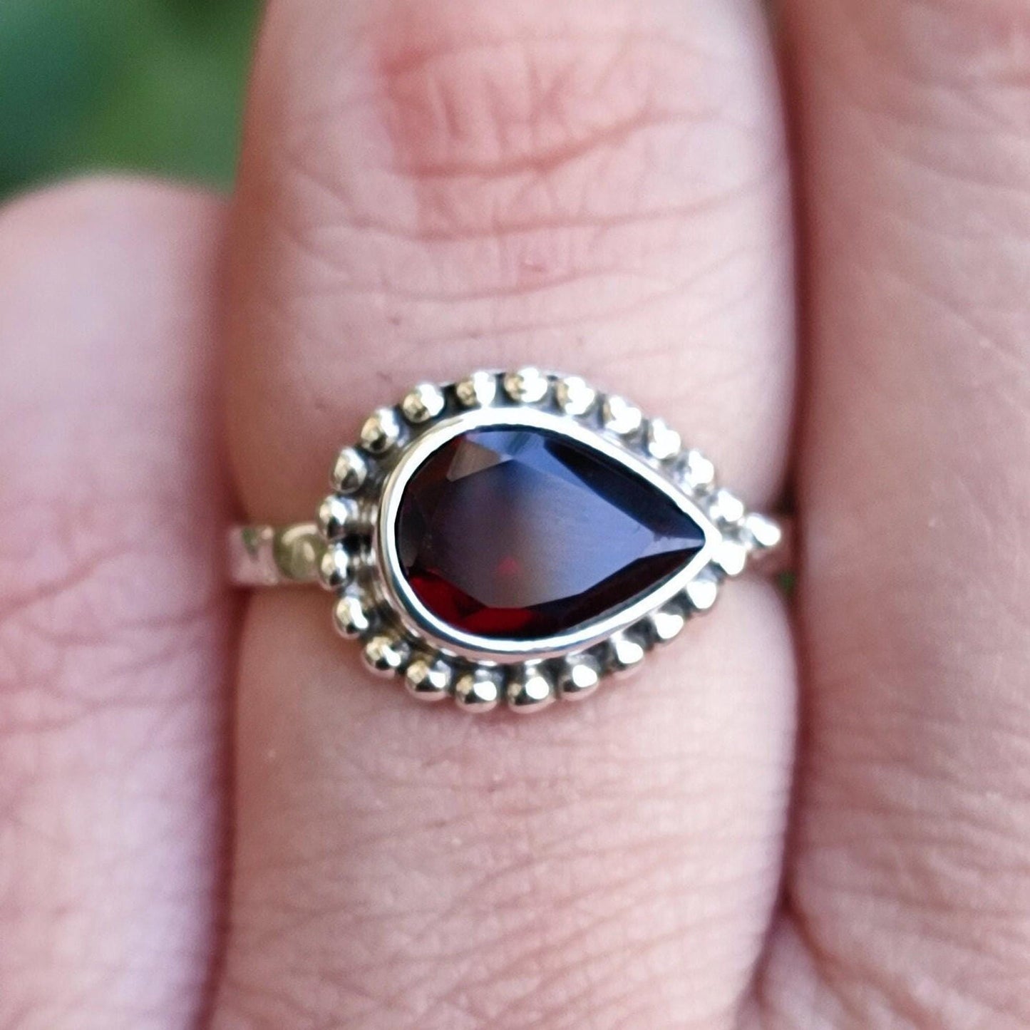Natural Garnet Pear shape Ring, 925 Sterling Silver Handmade Promise Ring, Garnet Gemstone Boho Jewelry, January Birthstone, Gift for her
