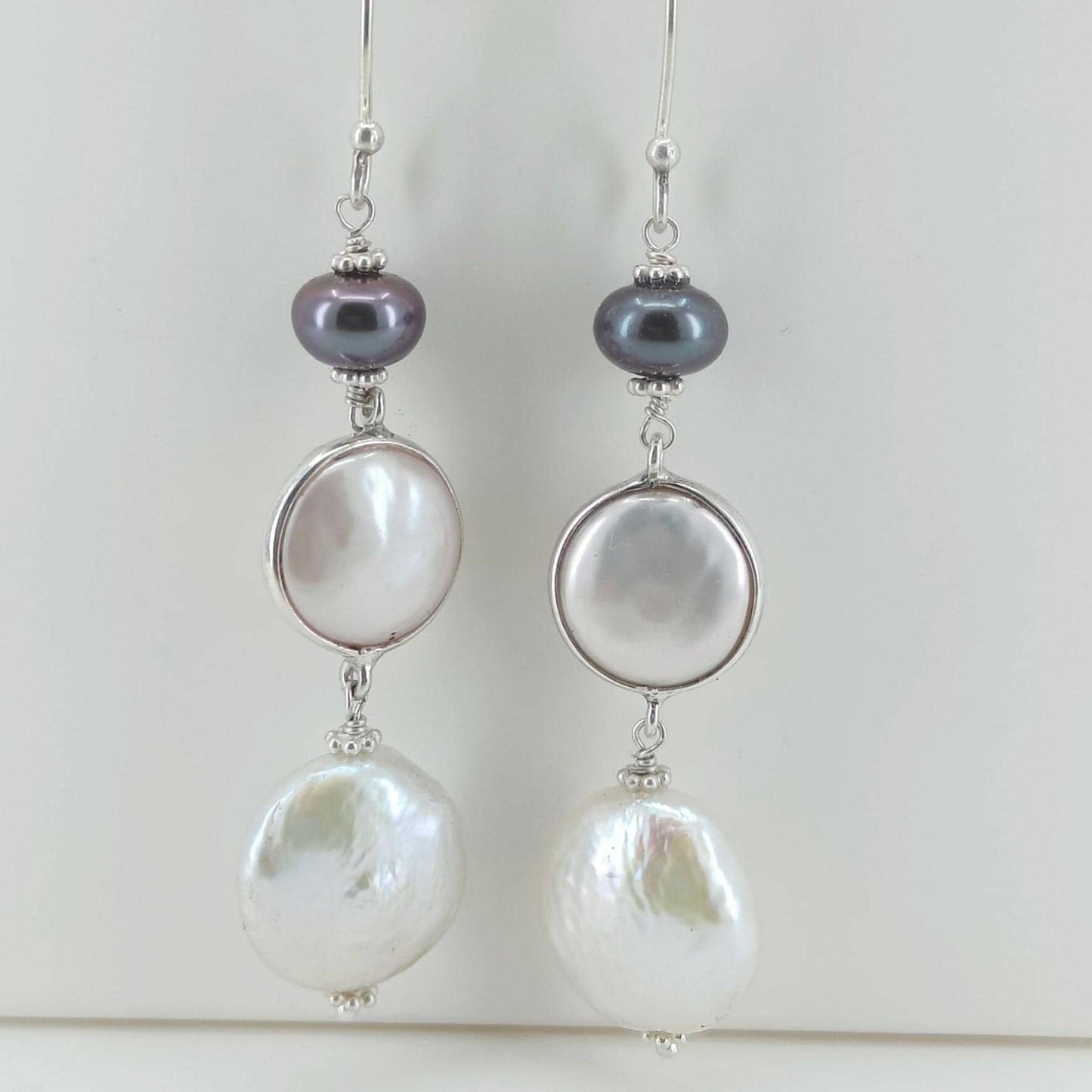 Pearl Dangle Earrings, 925 Sterling Silver Handmade Earrings, Freshwater Black Pearl, Coin Pearl, Baroque Pearl Earrings, Gift for her